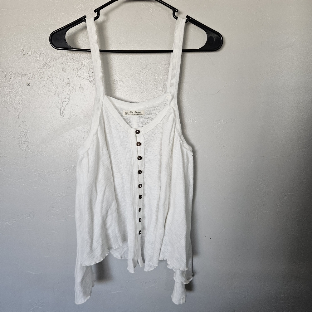 We the Free People XS White Button-Front Tank Top Lightweight Summer Layer